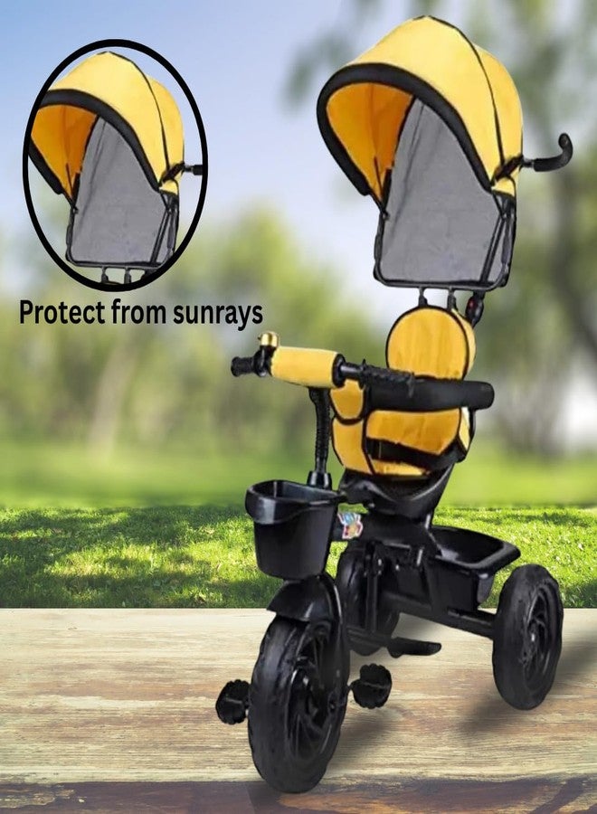 Maanit 3 in 1 Kids Tricycle with Canopy, Dual Storage Basket & Parental Handle Control - Safety Guardrail, Comfort Seat, Ages 1.5-5 Years - Toddler Tricycle, Baby Cycle with Easy Steering (Yellow) - Image 3
